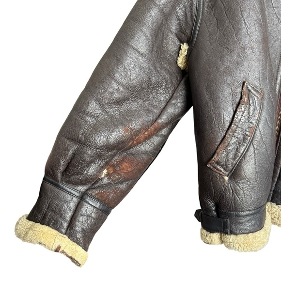 AVIREX TYPE B-3 FLIGHT LEATHER SHEEPSKIN SHEARLING BOMBER JACKET Size 56 FLAWED - Picture 10 of 15